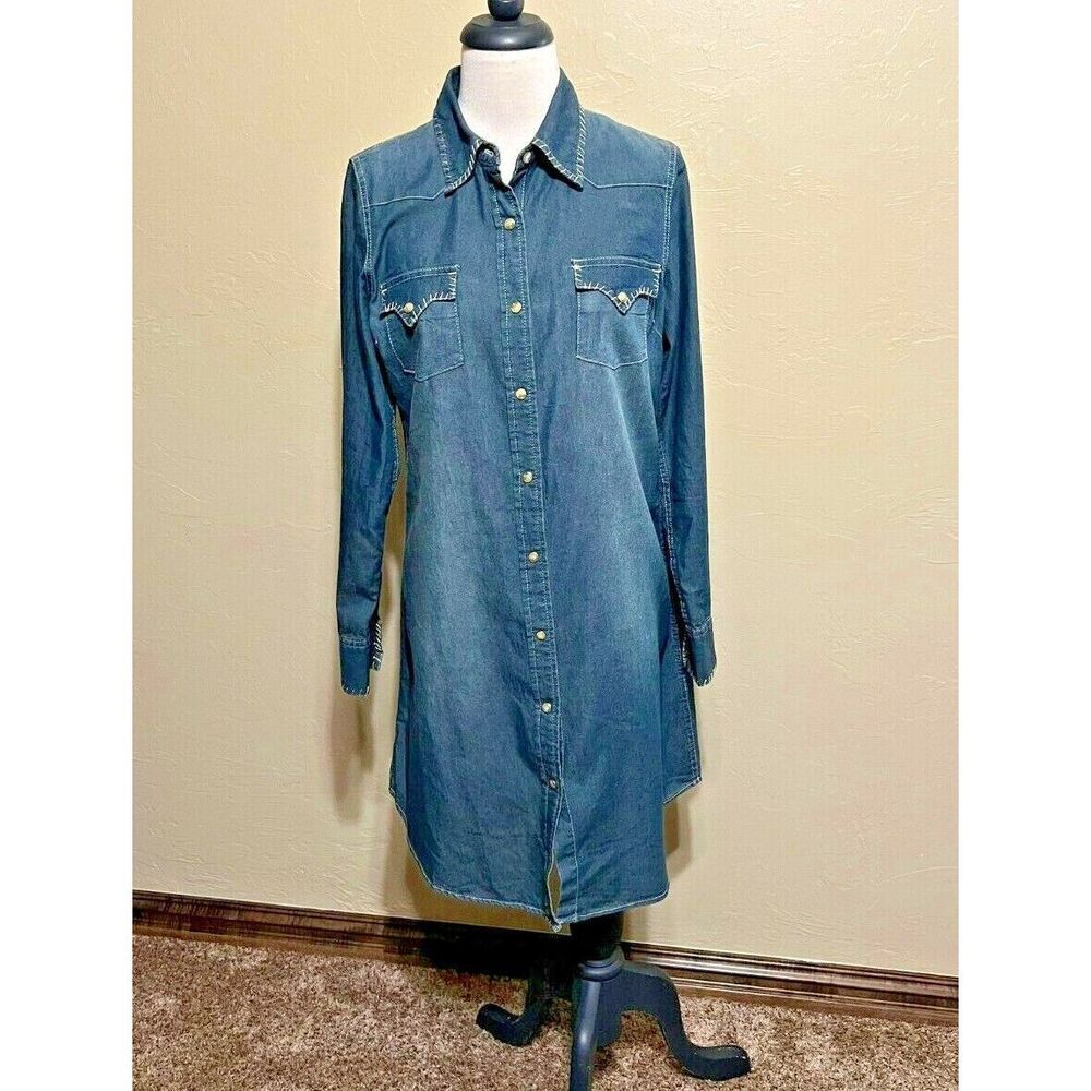 Cowgirl Justice "Get Lucky Long Sleeve Denim Pearl Snap Dress Size Small  NWOT